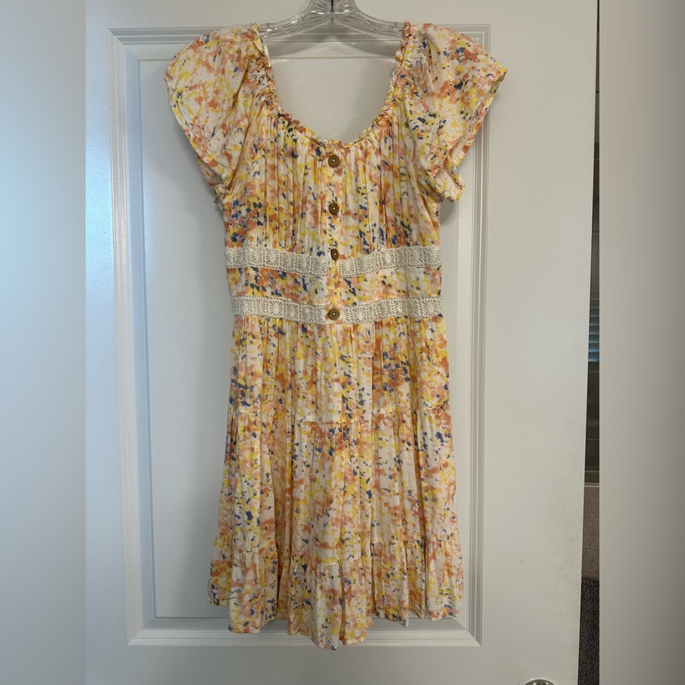 Japna Yellow Pleated Sundress with Flutter Sleeves-Size M